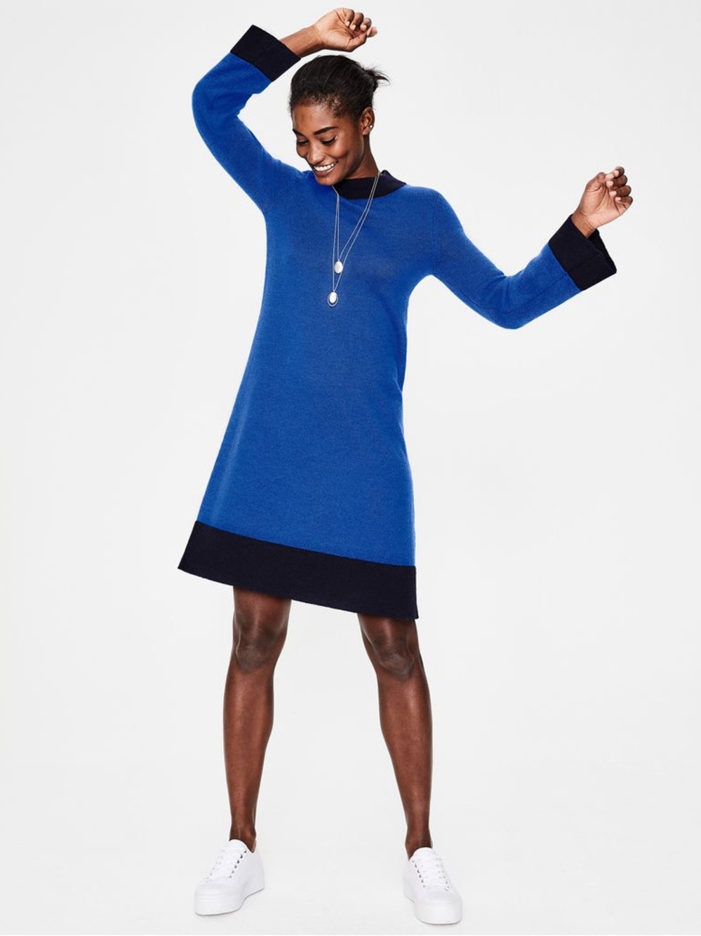 Boden Black & Blue Mara Knitted Wool Mini Dress Womens Size 8